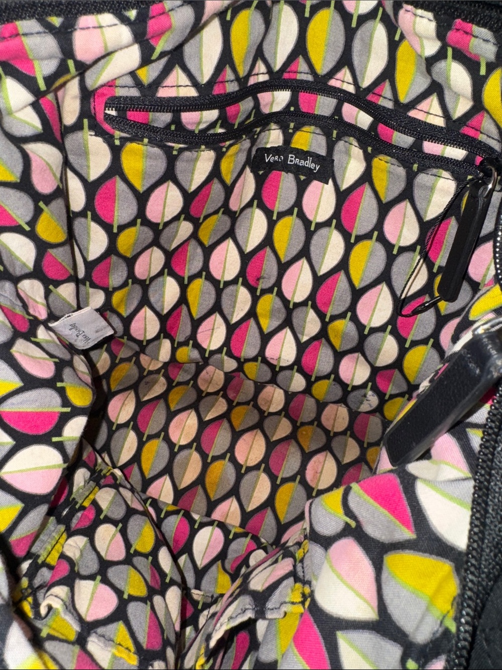 Vera‎ Bradley Quilted Cotton Large Black Tote Shoulder Bag Used - Picture 5 of 6